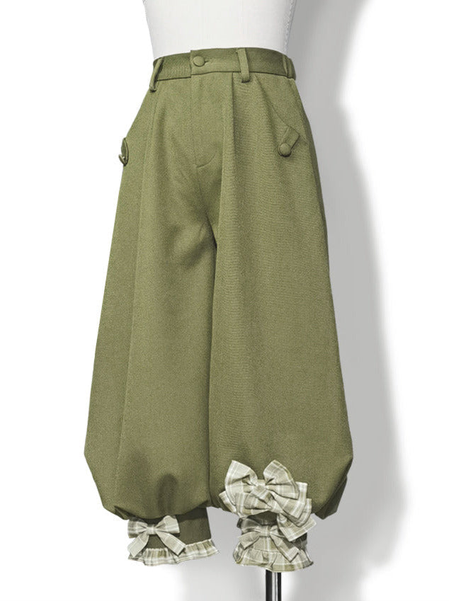 Secret Morning Post Green Tea Color Retro Sweet Cool Vest Shirt Cropped Pants