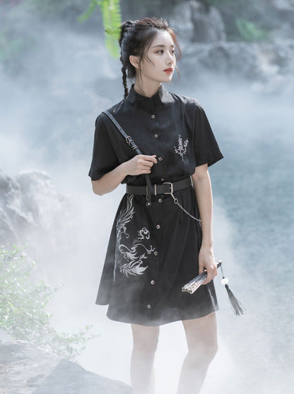 Dragon Design Mode Slim Shirt Dress