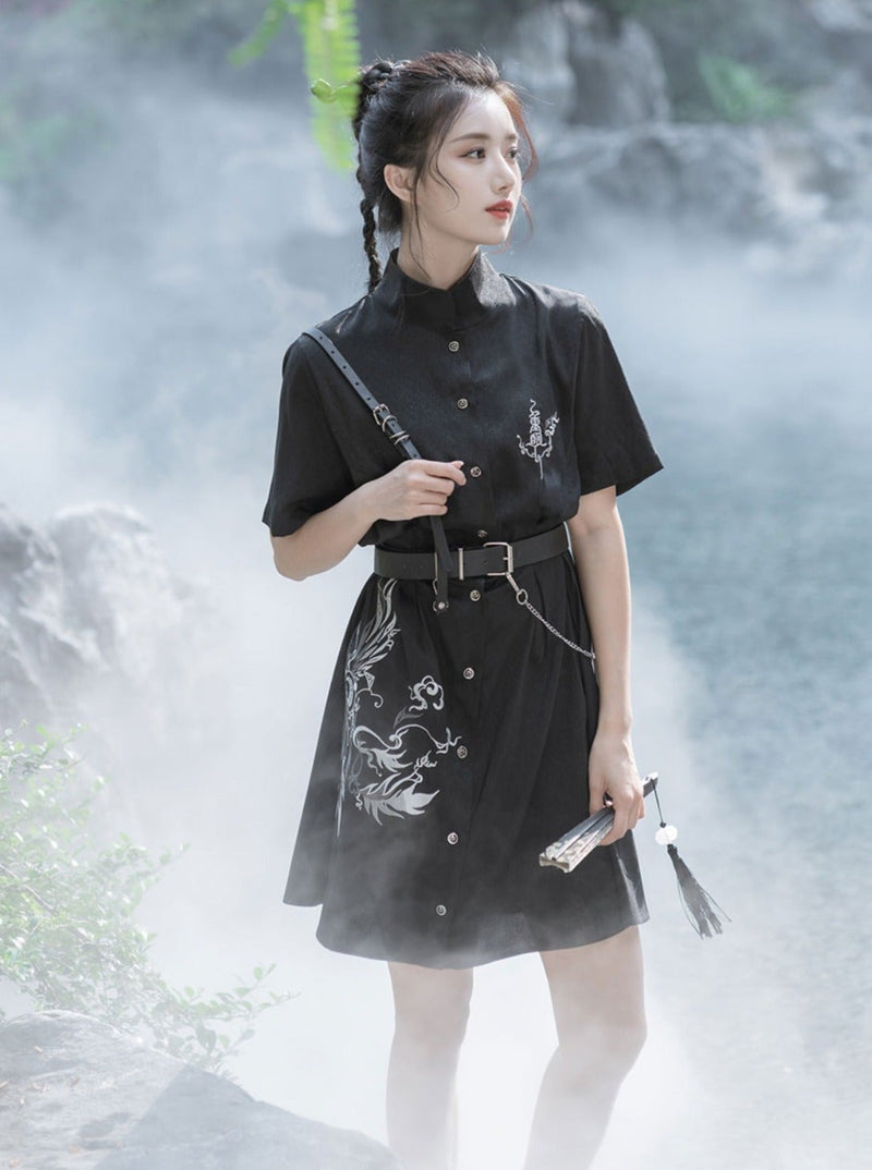 Dragon Design Mode Slim Shirt Dress