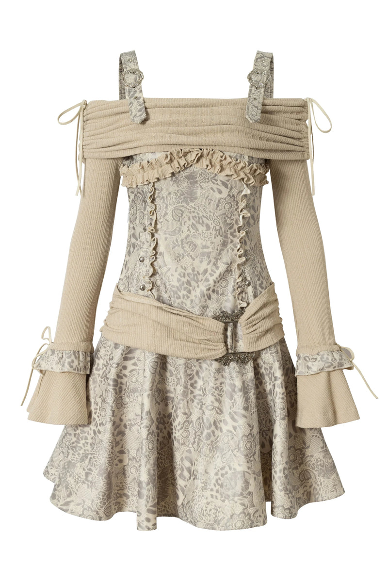 Retro Punk Off Shoulder Patchwork Dress