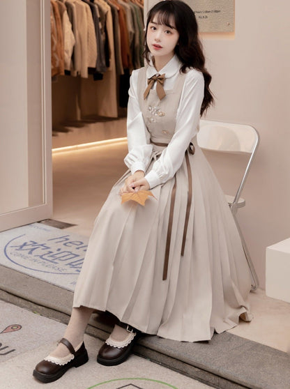 College Style Jacket + Suspender Skirt + Ribbon Blouse