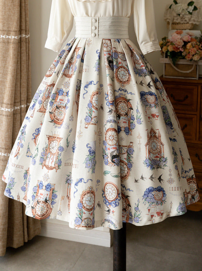 Eternal Echo Retro Classical Daily Lolita Print Shirt Skirt Set