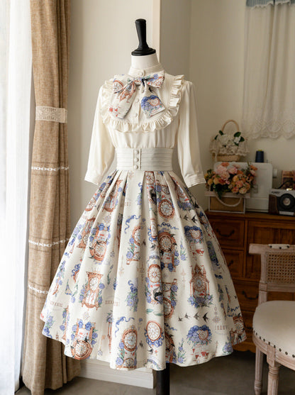 Eternal Echo Retro Classical Daily Lolita Print Shirt Skirt Set