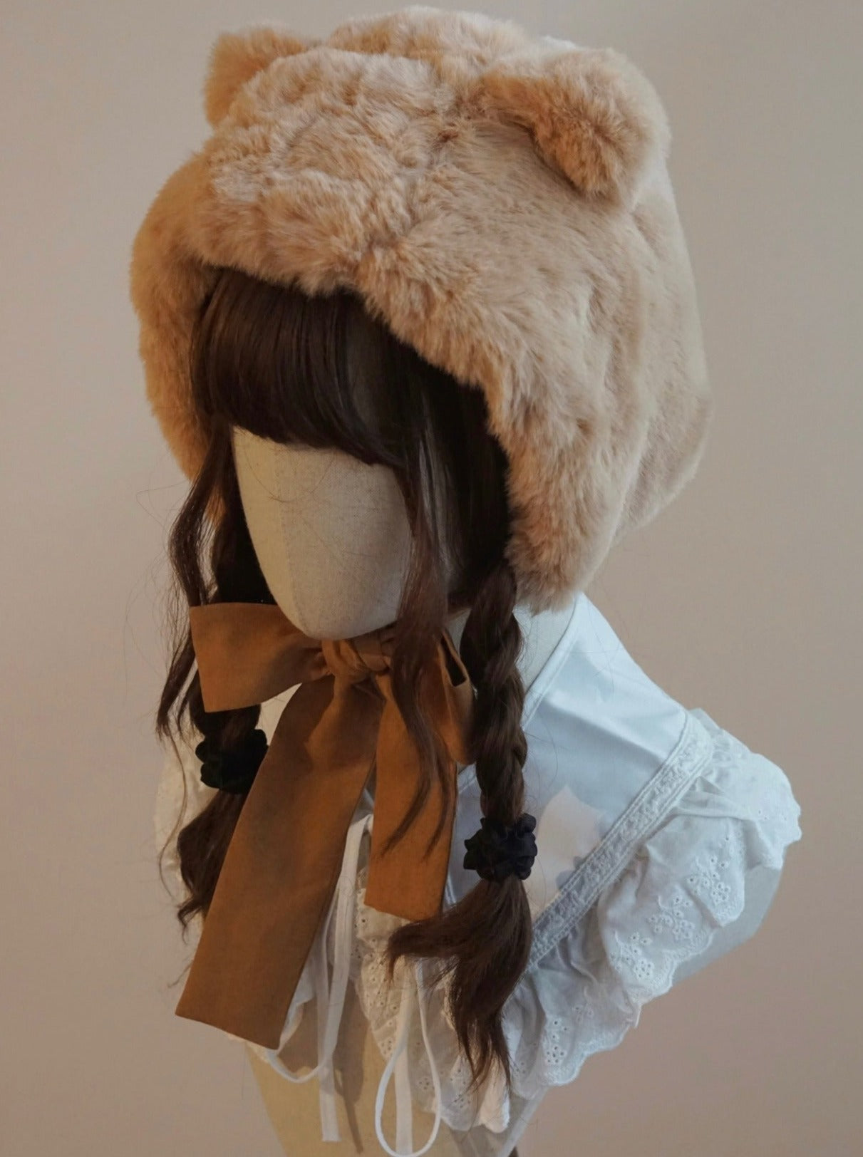 Fur Bear Velour Ribbon Hat