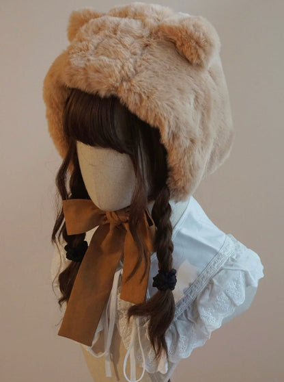 Fur Bear Velour Ribbon Hat