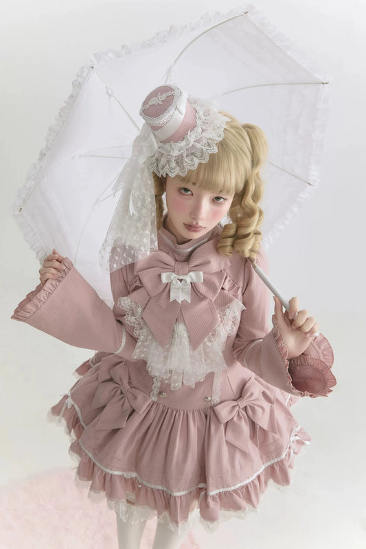 [pre-order Deadline: April 25] Phantom Cat Sweet Ribbon Stripe Lace Bell Sleeve Lolita Dress