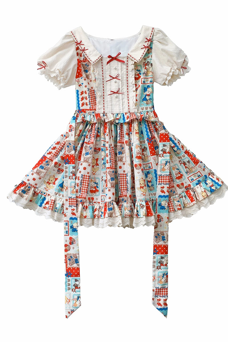 Retro Pop Doll Patchwork Dress