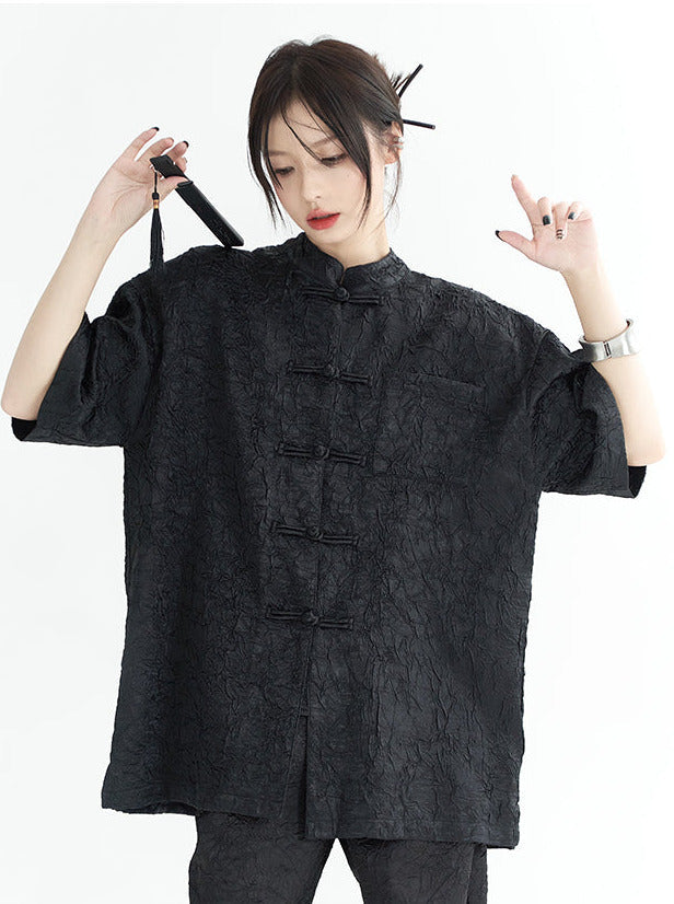 Sparkling Chinese-style Shirt Pants Suit