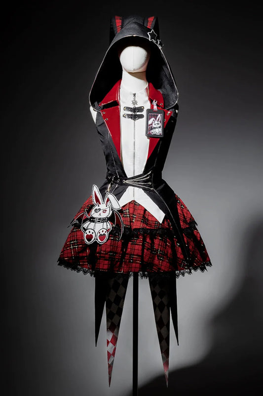 [pre-order] Bunny Rock Star Girl Hooded Jacket + Blouse + Plaid Skirt