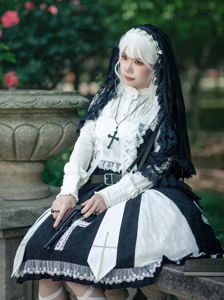 Cross Lolita Dress + Short Jacket + Headband + Veil + Collar