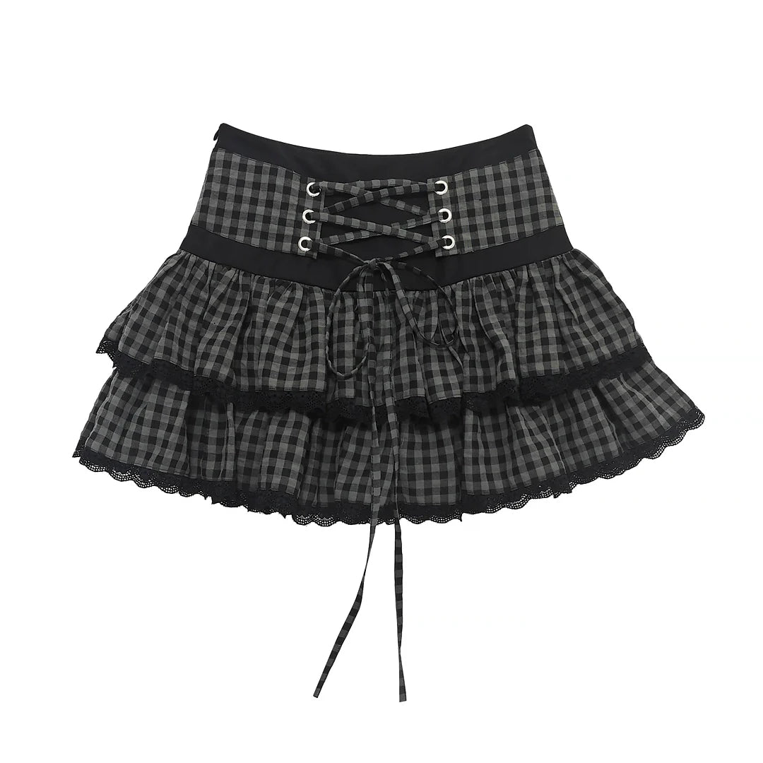 Jirai Y2k Dark Top + Lace-up Skirt