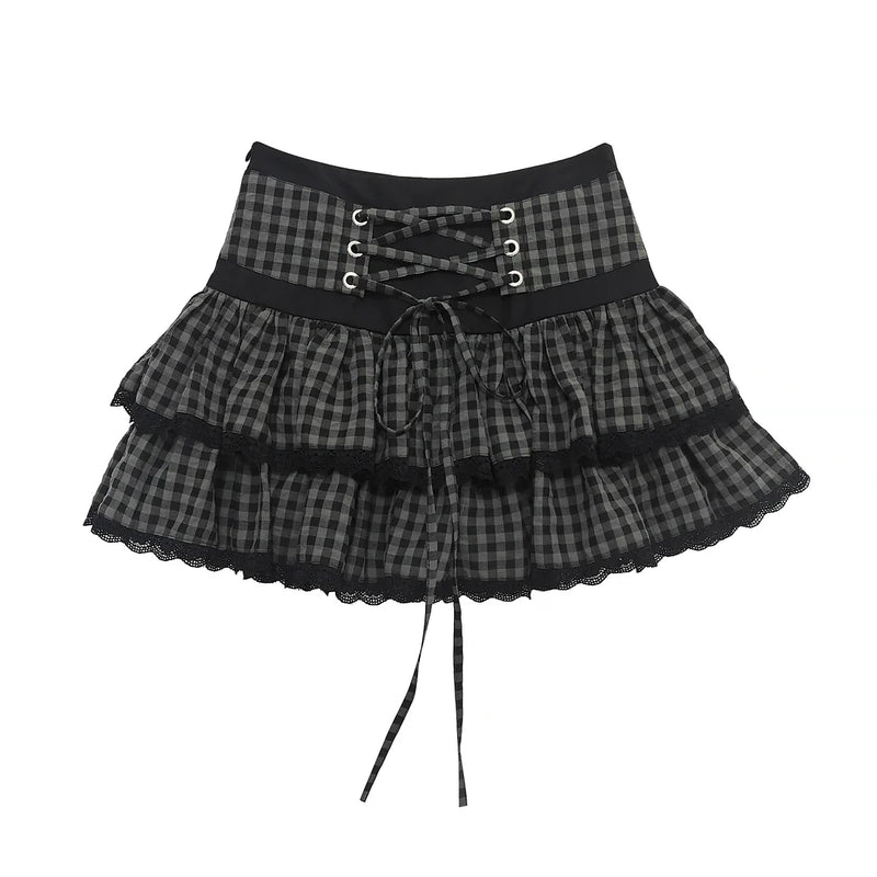 Jirai Y2k Dark Top + Lace-up Skirt