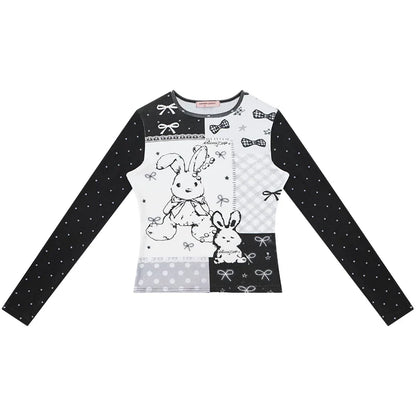 Rabbit Print Collage Contrast Top