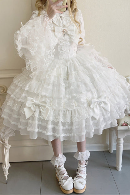 [pre-order] White Sugar Doll Princess Sleeve Suspender Dress Suit + Bonnet Hat