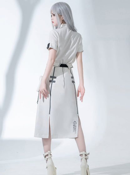 A Line Skirt Design Cape Suit [hoodie Cape + Shirt + Skirt + One Shoulder Cape]
