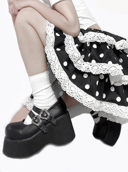 Retro Round Toe Gothic Punk Platform Shoes [matte/lace]