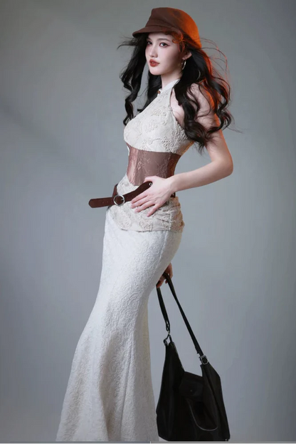 White Lace Sheer Mode Dress