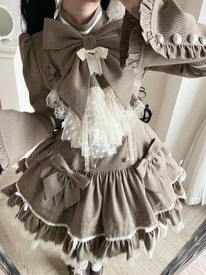 [pre-order Deadline: April 25] Phantom Cat Sweet Ribbon Stripe Lace Bell Sleeve Lolita Dress