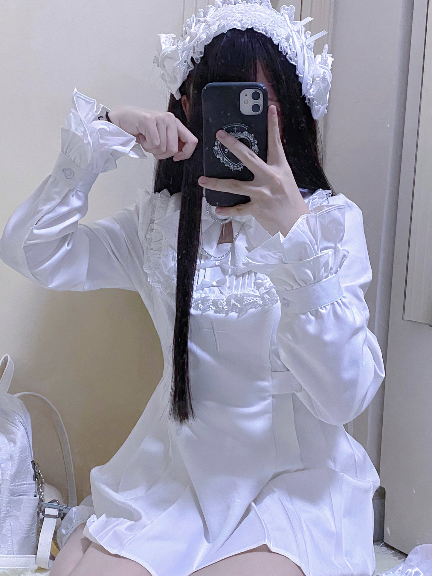 Ribbon Lace Cross Embroidery Waist Mark Dress Suit