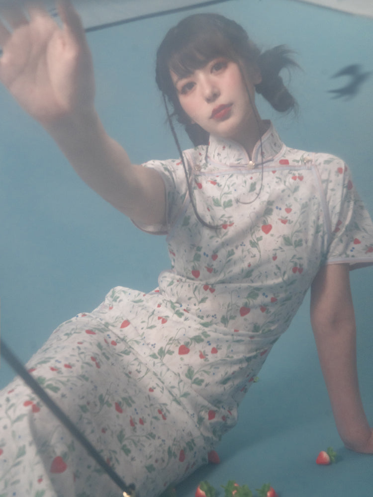 Strawberry Piping Cheongsam Dress