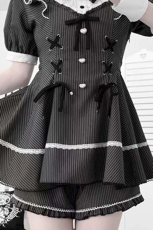Striped Ribbon Jirai Top + Ruffle Pants