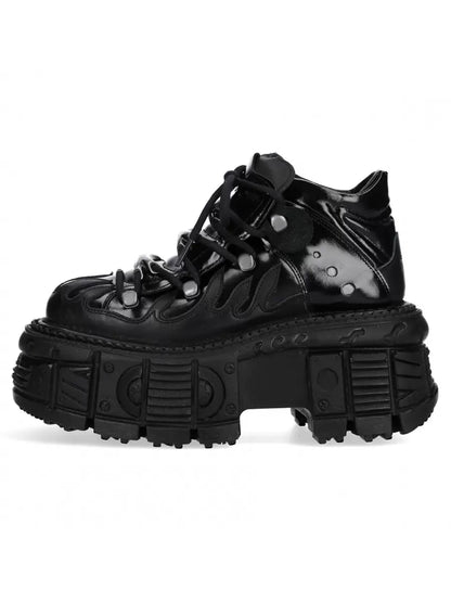 Retro Dark Punk Leather Lace-up Platform Shoes