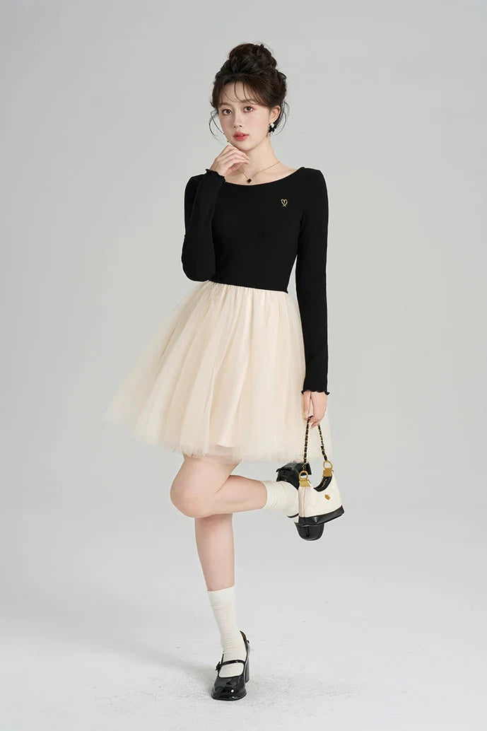 Patchwork Mesh French Dress