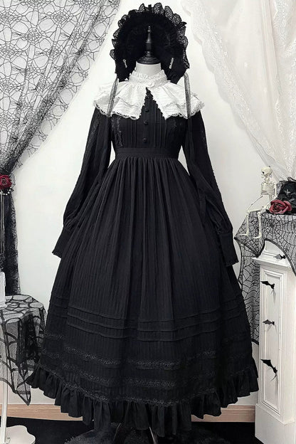 Dark Gothic Long Dress + Lace Collar