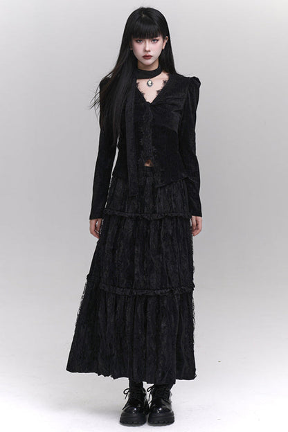 Velvet V Neck Top + Mode Ghost Skirt