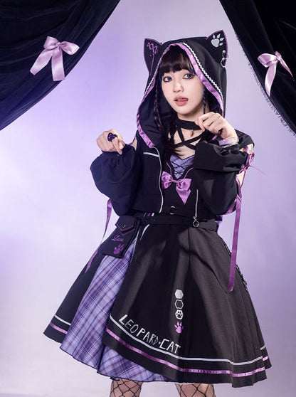 Dark Cat Asymmetric Suspender Skirt + Short Jacket