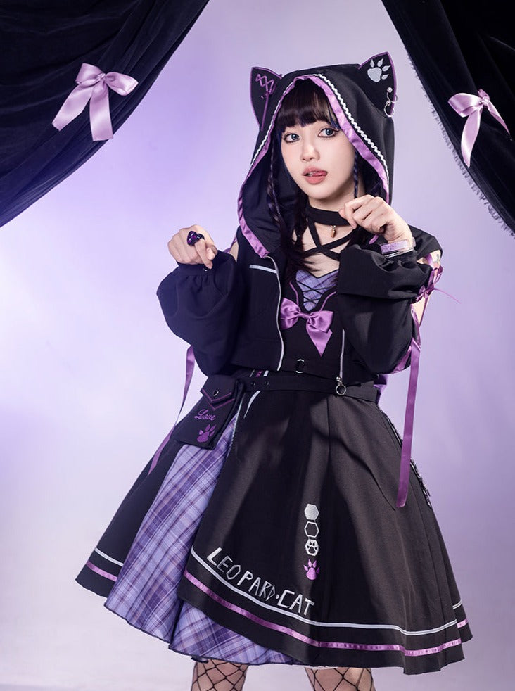 Dark Cat Asymmetric Suspender Skirt + Short Jacket