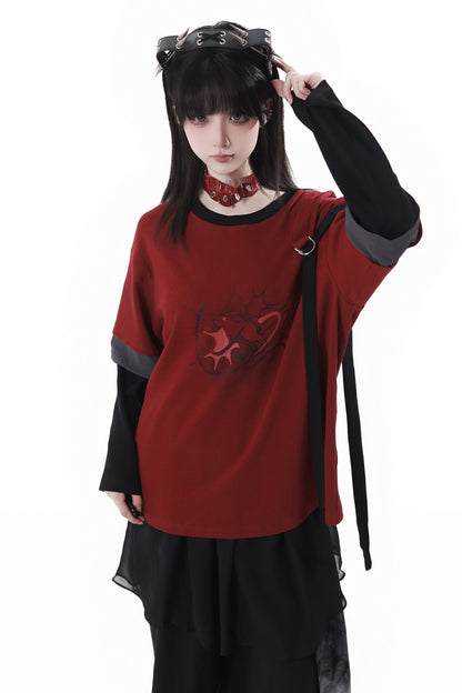 Paneled Mode Red Top + Mode Pants + Rose Belt