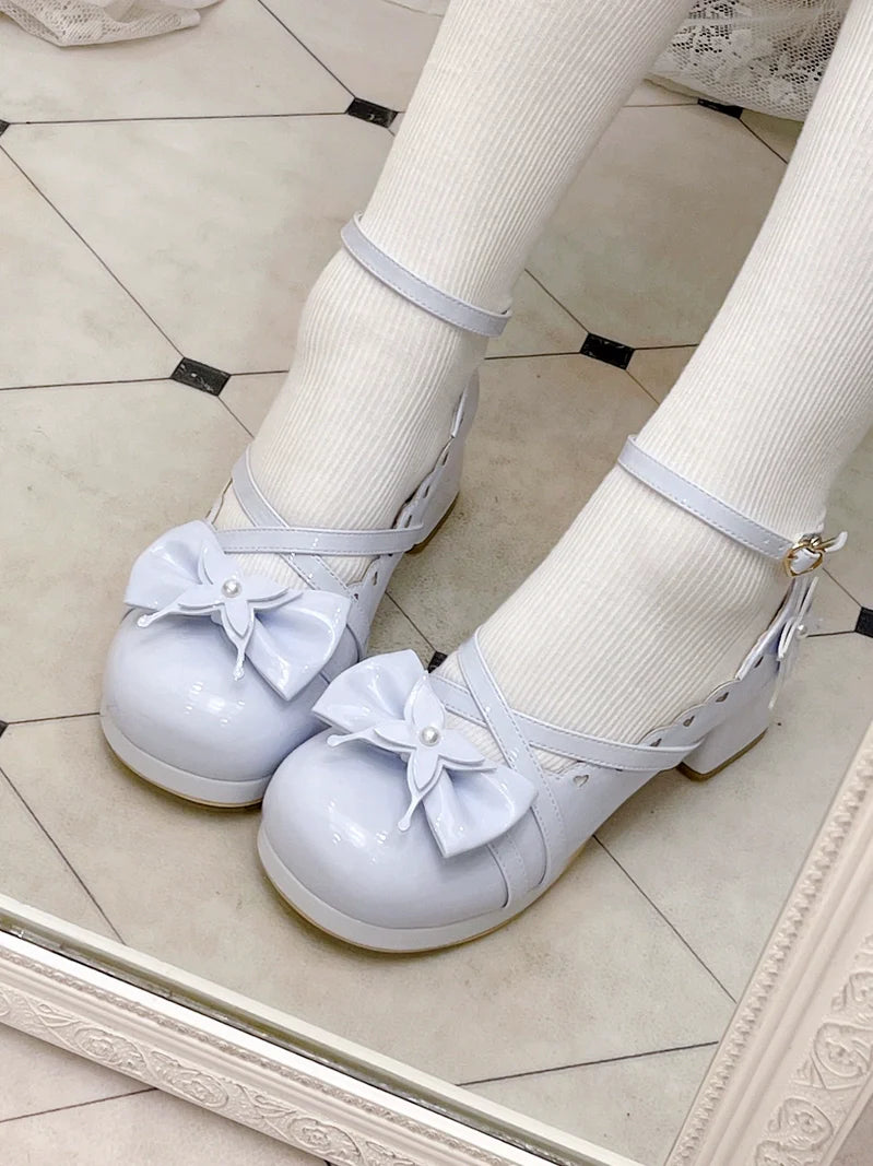Lolita Sweet Mid-heel Round Toe Ribbon Shoes
