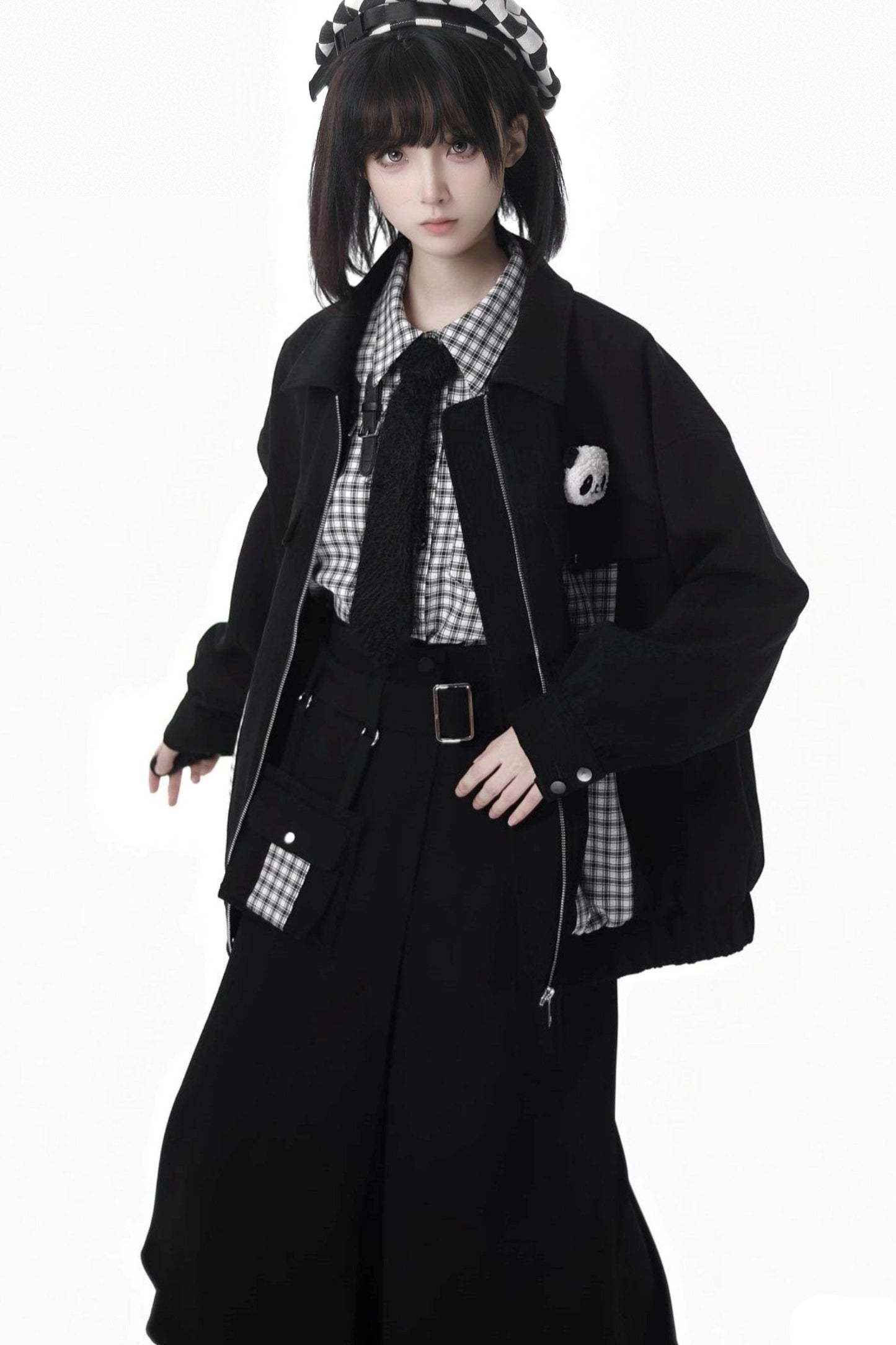 Striped Fleece Jacket Pocket Trouser Set