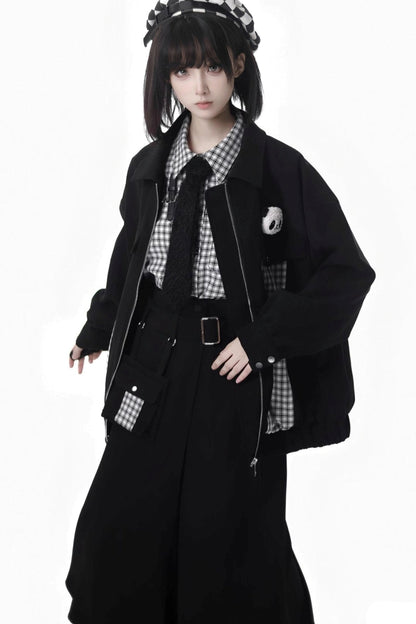 Striped Fleece Jacket Pocket Trouser Set