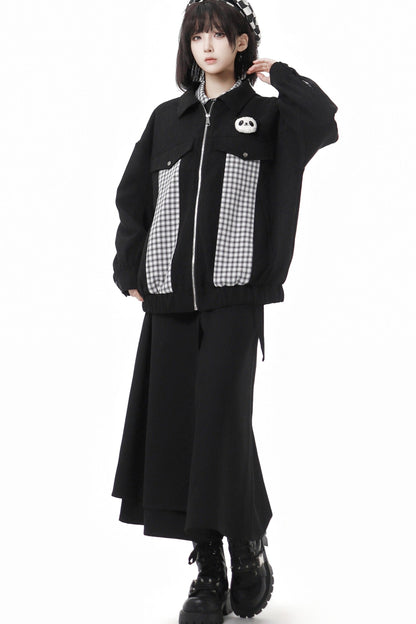 Striped Fleece Jacket Pocket Trouser Set