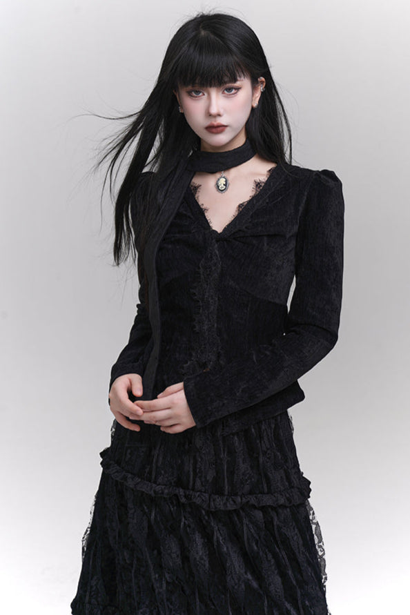 Velvet V Neck Top + Mode Ghost Skirt