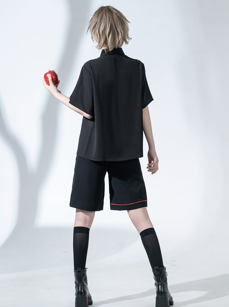 Bad Apple Embroidered Handsome Loose Summer Shirt Short Pants Set