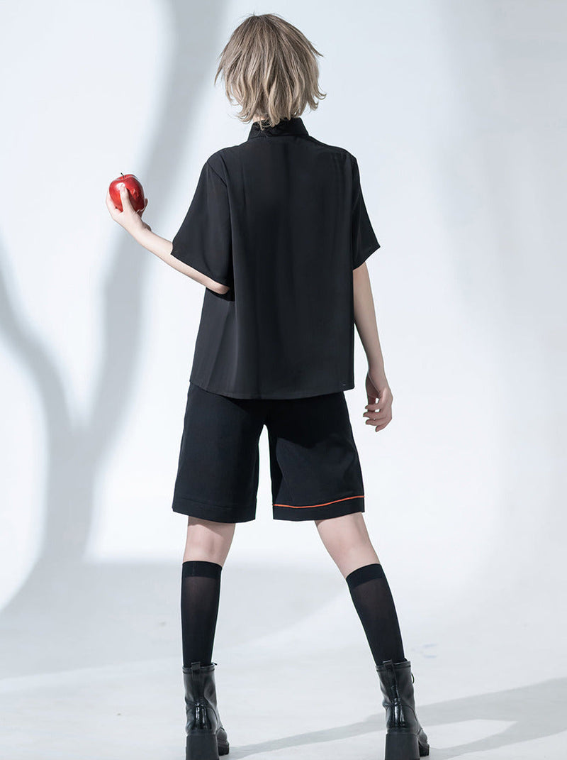 Bad Apple Embroidered Handsome Loose Summer Shirt Short Pants Set