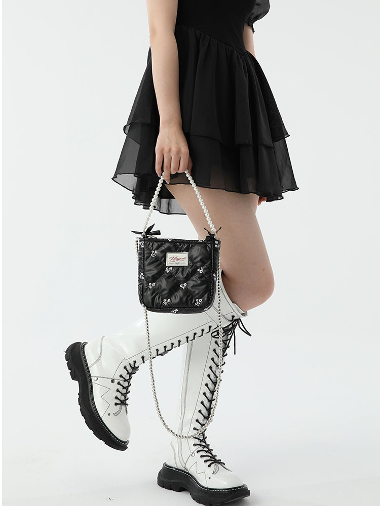 Sweet Fairy Embroidery Pearl Strap Mini Shoulder Bag