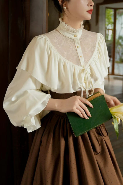 Retro Mist Pearl Satin Blouse