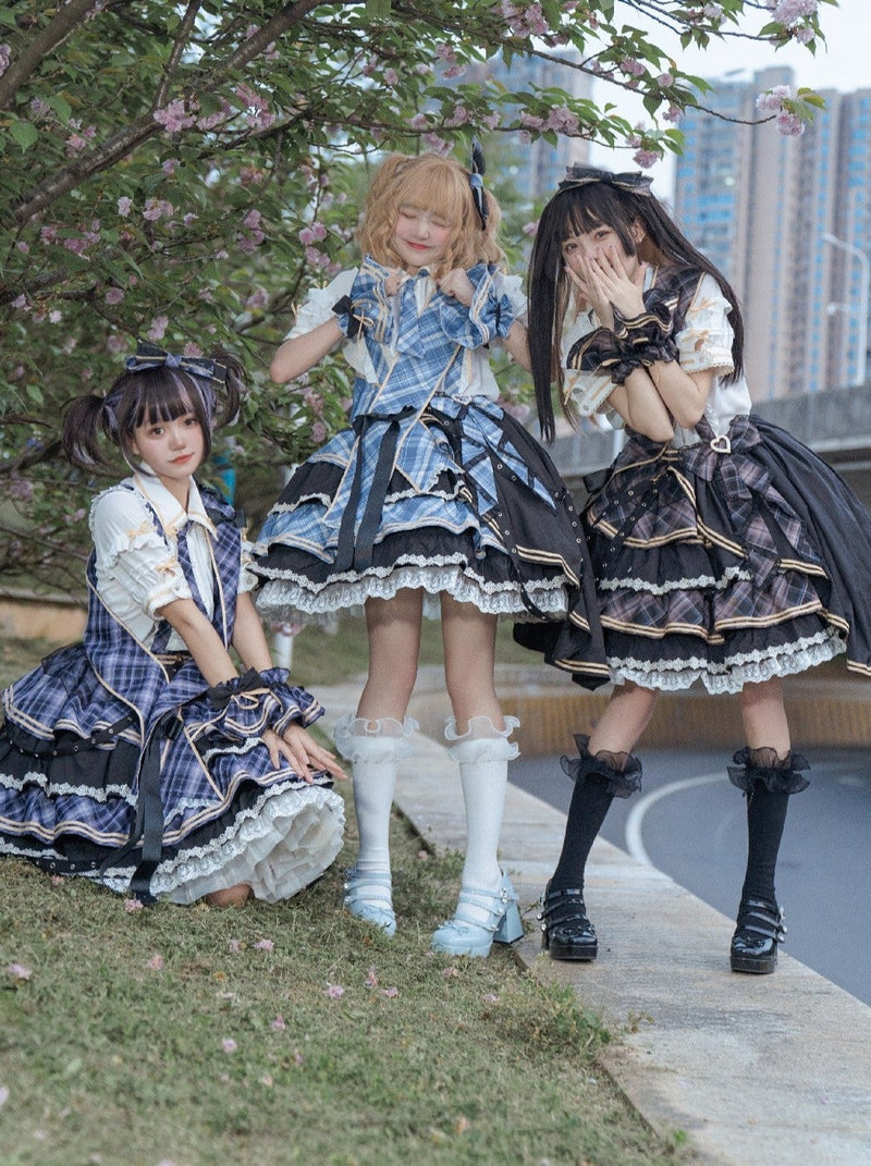 Idol Plaid Lolita Top + Tiered Ruffle Plaid Skirt