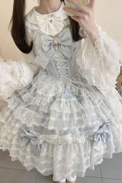 [pre-order] White Sugar Doll Princess Sleeve Suspender Dress Suit + Bonnet Hat