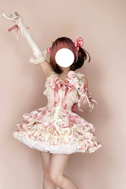 [pre-order Deadline: April 30] Sweet Pink Lolita Lace Ribbon Corset Tiered Jsk Dress