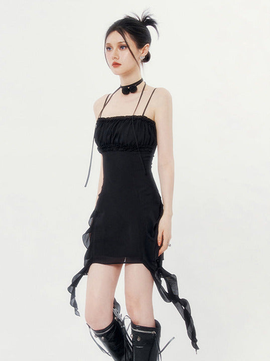 Double Streamer Rose Ruffle Cami Dress