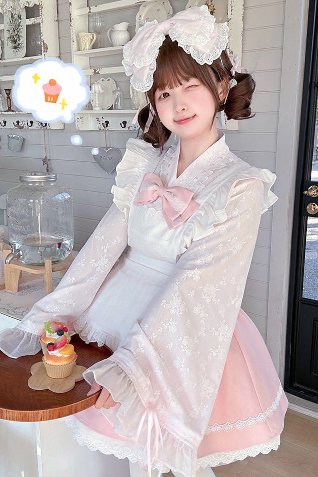 Cherry Maid Girly Top + Flare Skirt + Apron