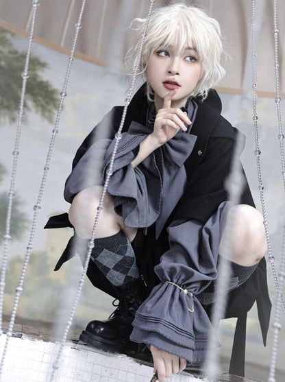 Rabbit Retro Dark Cool Rabbit Ears Hoodie Set [cape Coat / Blouse / Short Pants]
