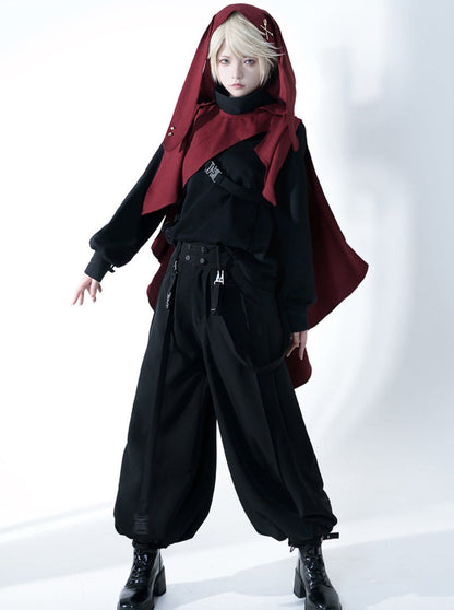 Dark Cool Jacket + Capri Pants + Hooded Scarf
