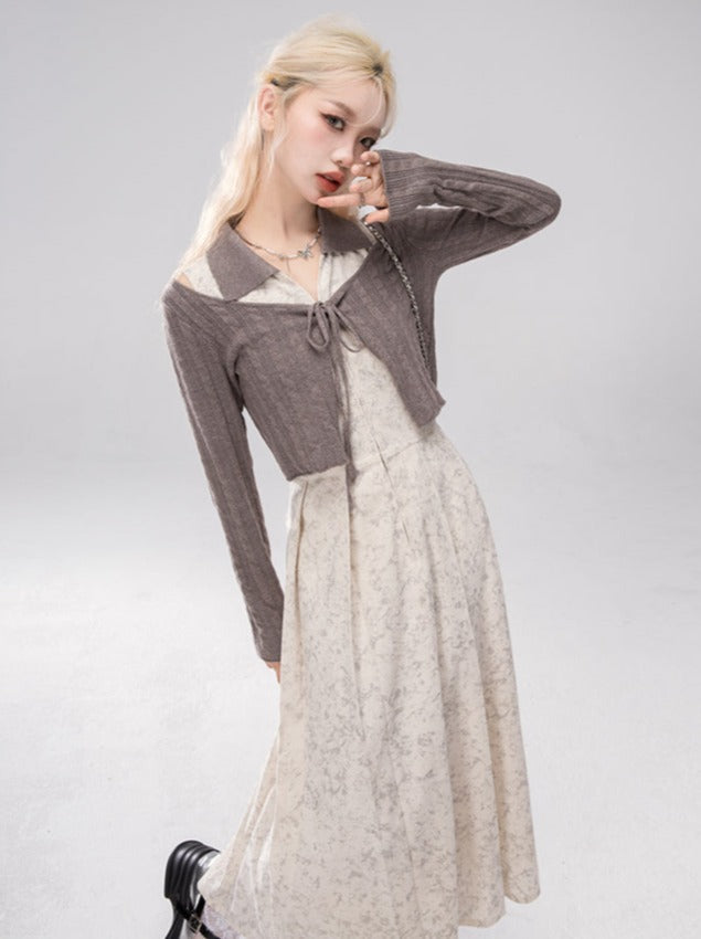 Petit Custom Cocoa Cheese Zipper Shirt Collar Dress + Wool Jacket