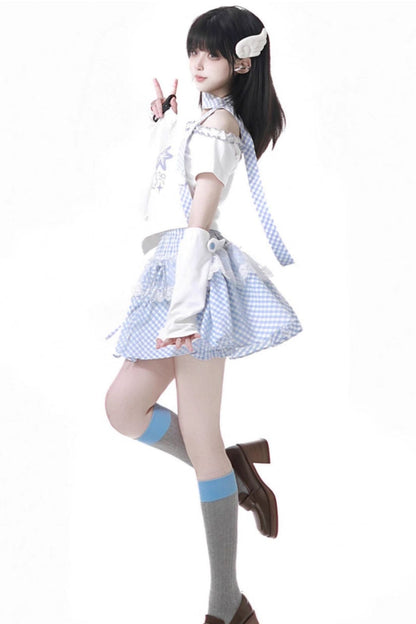 Pastel Sweet Twin T-shirt With Scarf + Puff Skirt + Arm Covers